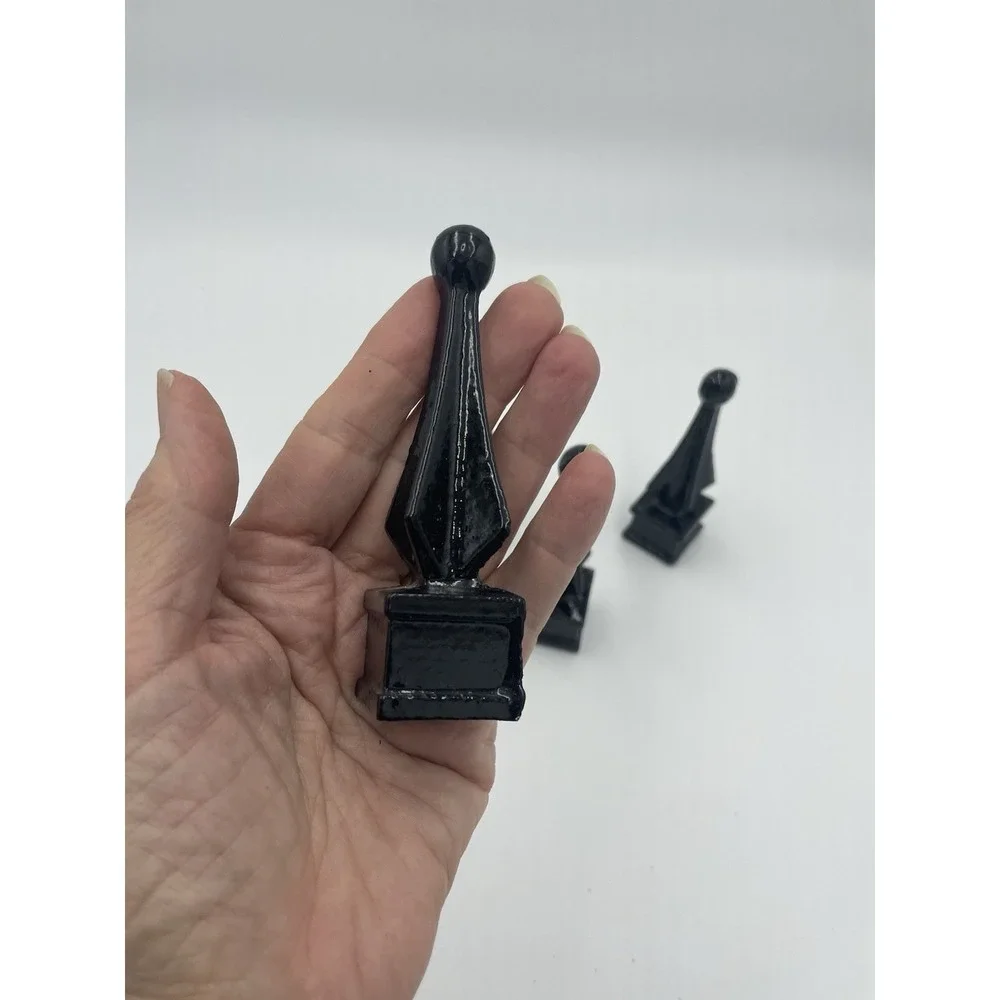 4 Glossy Black Cast Iron Fence Spear‎ Topper Finials 1
